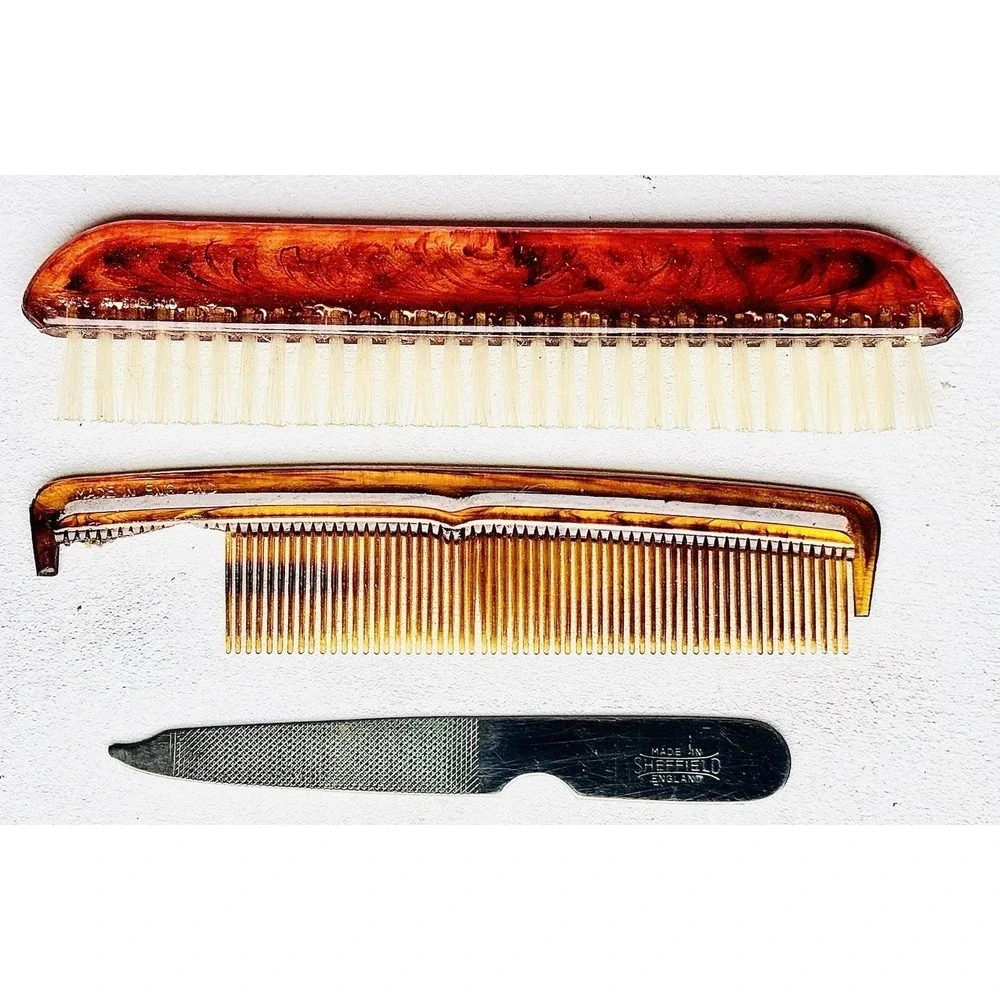 Vintage City of London Leather Grooming Kit Sheffield Steel Made in England